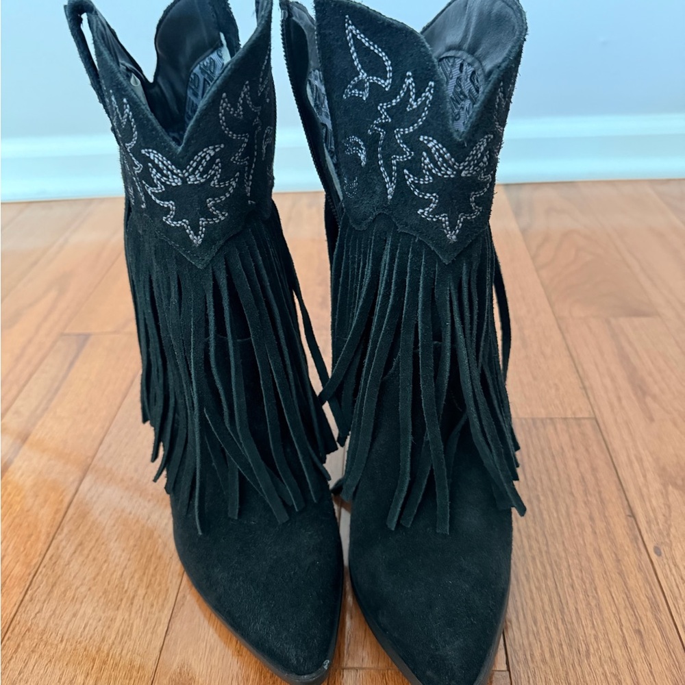 Fringed Black Western Boots